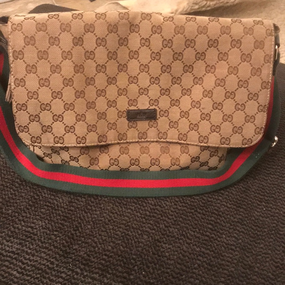 Gucci monogram diaper bag